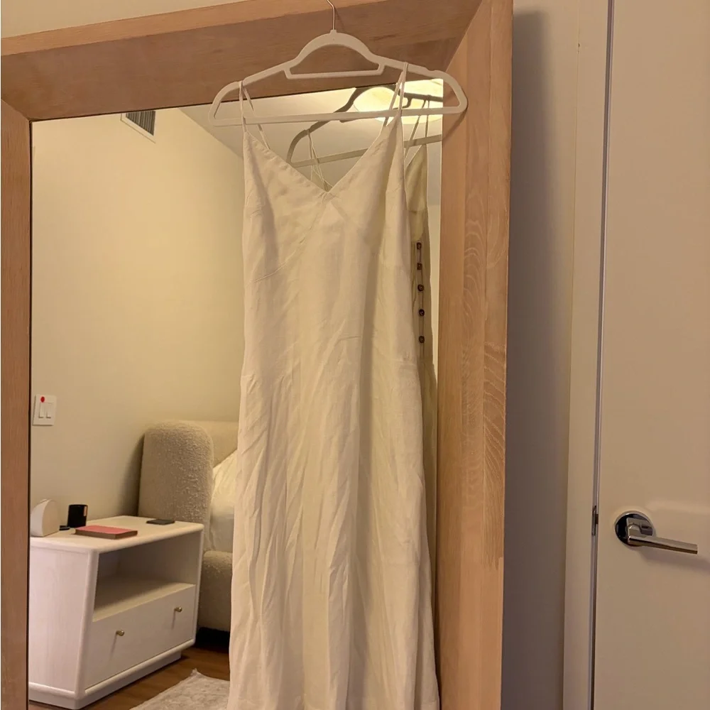 Free People Cream Emmers Linen Midi Backless Dress - Picture 3 of 6